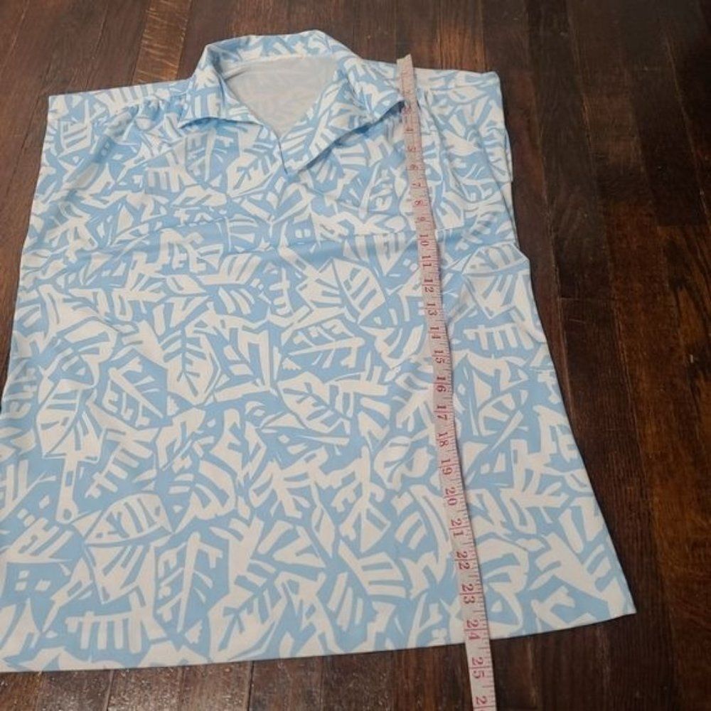 Vintage 70s Mod Light Blue White Retro Pattern Shirt - Picture 4 of 9